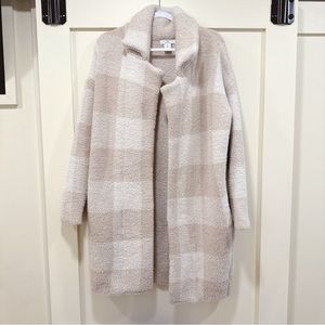 Halston long plaid fleece cardigan sweater jacket